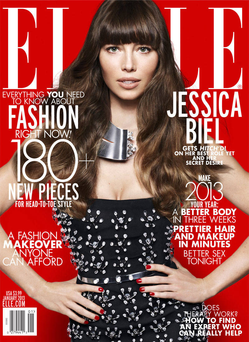 jessicacover1 Jessica Biel Joins Leading Designers for Elle US January 2013 Cover Shoot