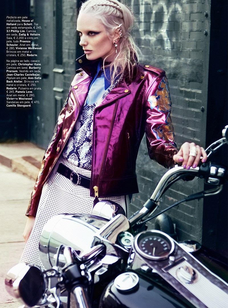 chrystal copland vogue portugal2 Chrystal Copland is Biker Chic for Kevin Sinclair In Vogue Portugal April 2013  