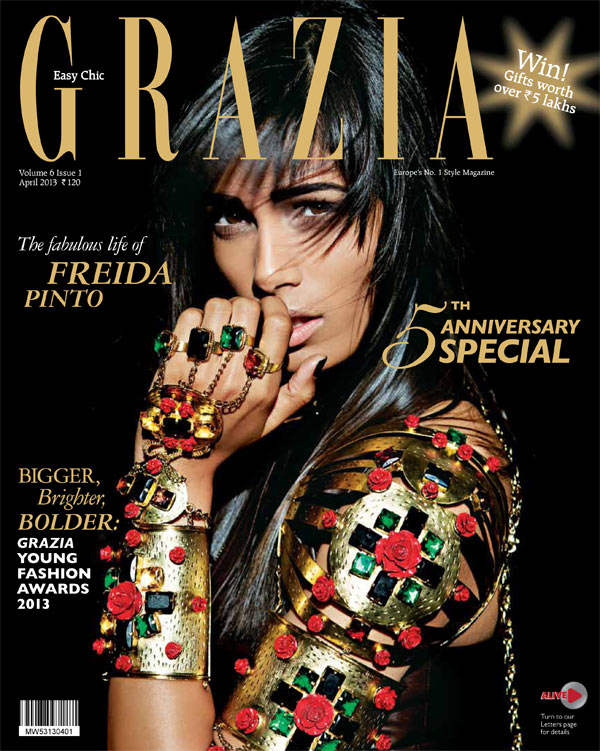 FriedaPintoGrazia7 Frieda Pinto is the Cover Star of Grazia Indias Fifth Anniversary Issue
