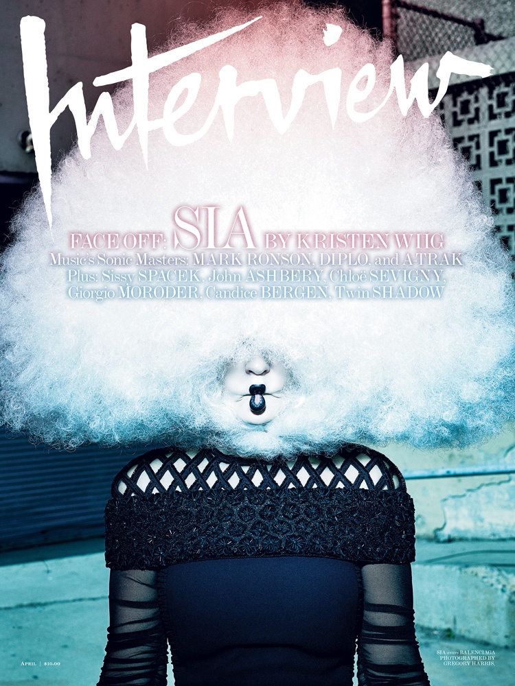 Sia lands the April 2015 cover from Interview Magazine. 