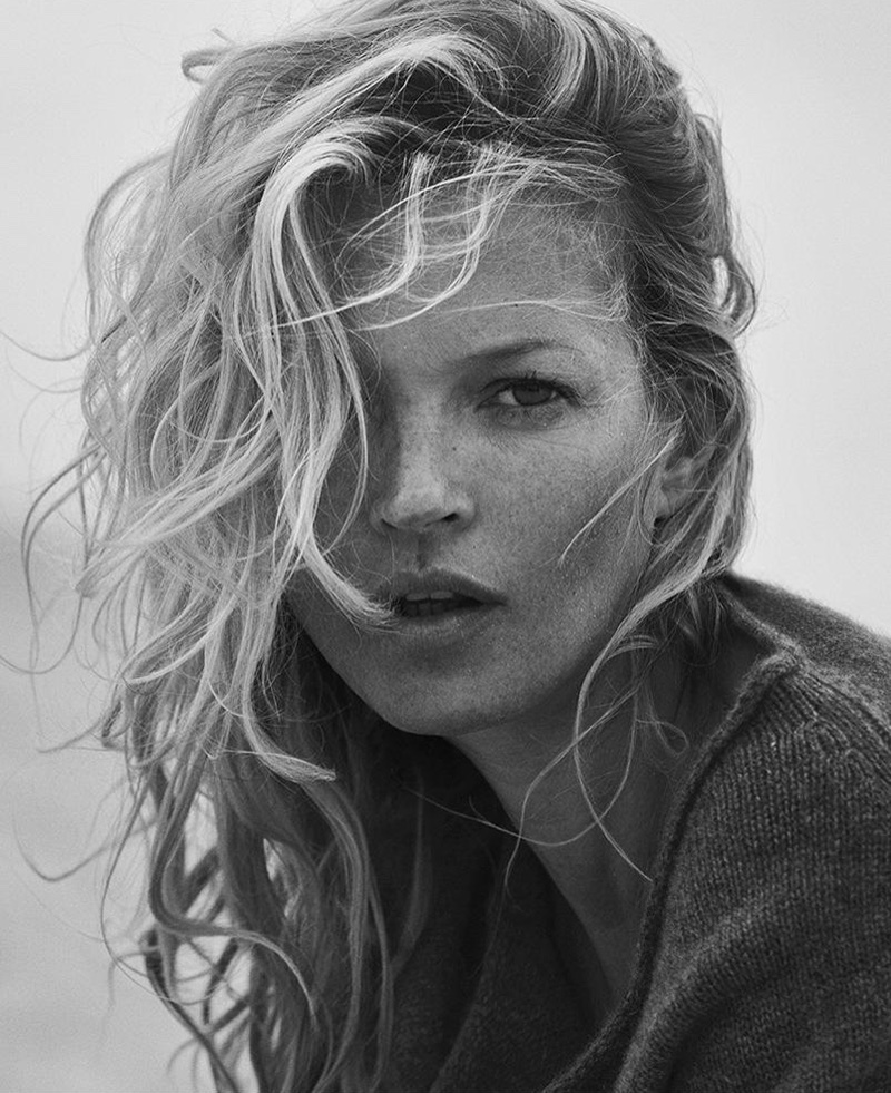 Kate Moss wears her hair in beachy waves for Naked Cashmere advertising campaign