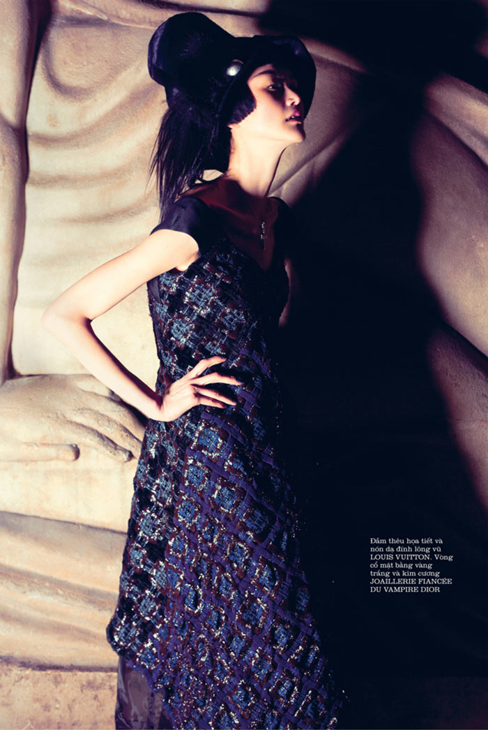 Hye Jung Lee Models Dark Winter Fashions for Elle Vietnam December 2012