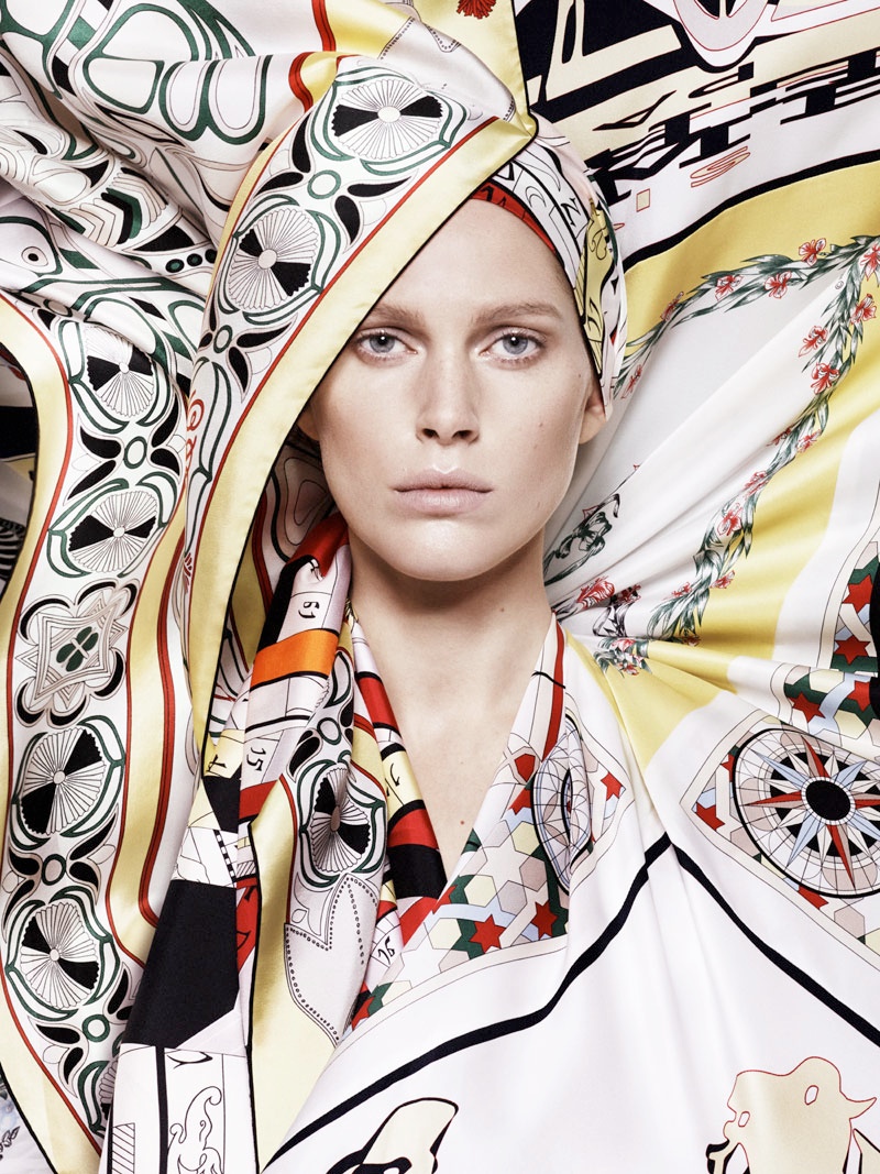 Iselin Steiro Models Hermès Printed Scarves for Spring '14 Catalogue ...