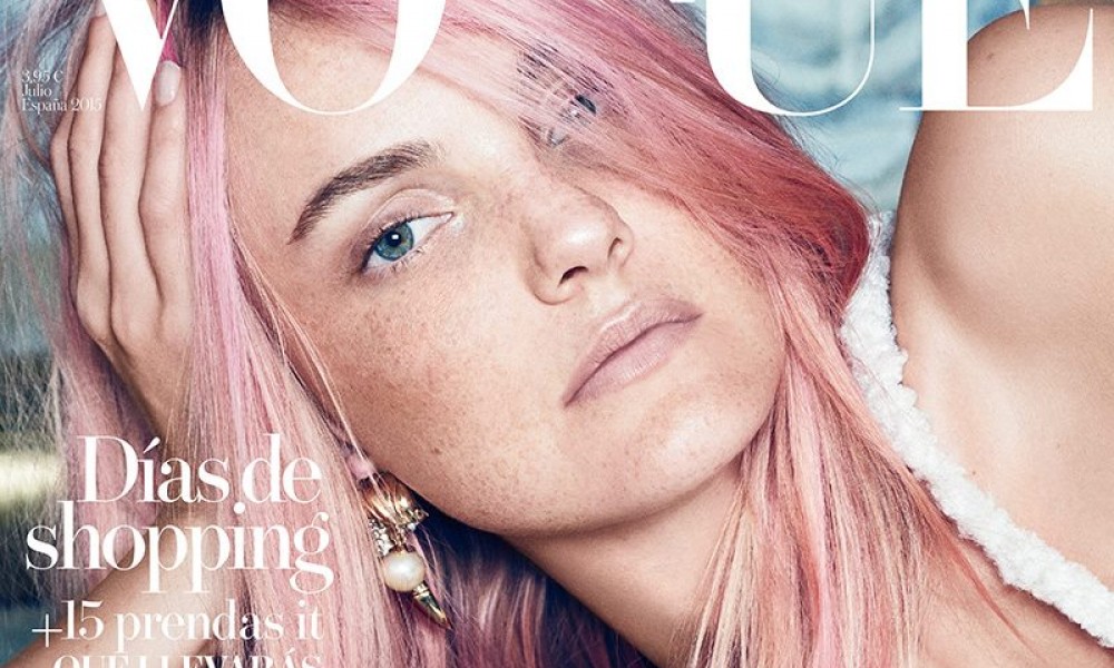 Caroline Trentini Tries the Pink Hair Trend on Vogue Spain Cover