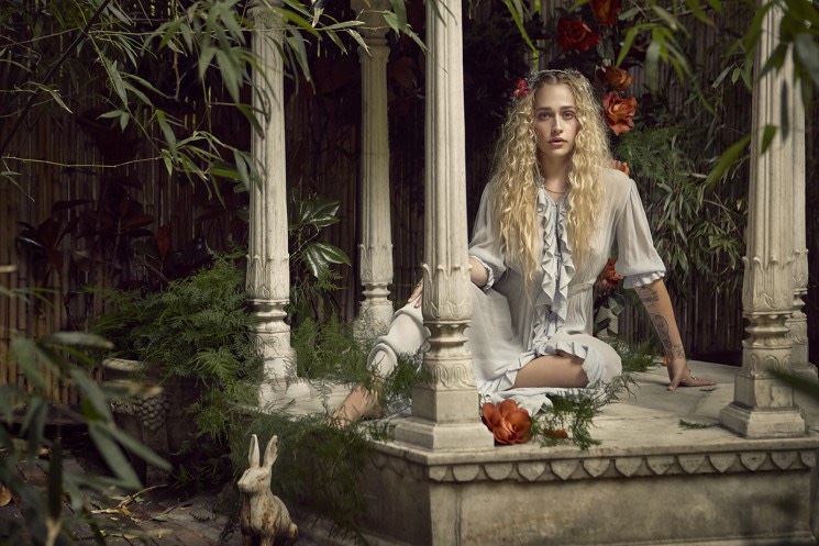 The actress poses in bohemian chic style for the shoot