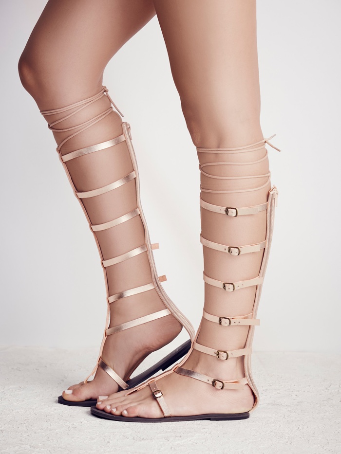 Women Metallic Snakeskin Embossed Buckle Decor Zipper Back Flat Sandals,  Vacation Gladiator Sandals For Summer | SHEIN