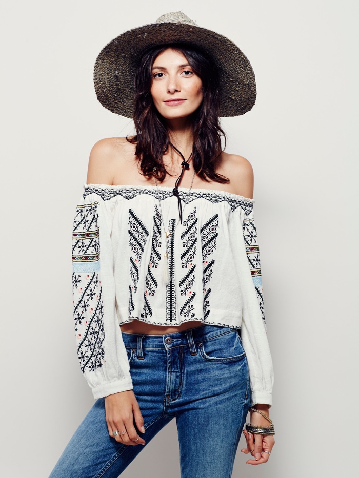 Free People All I Need Embroidered Off the Shoulder Top