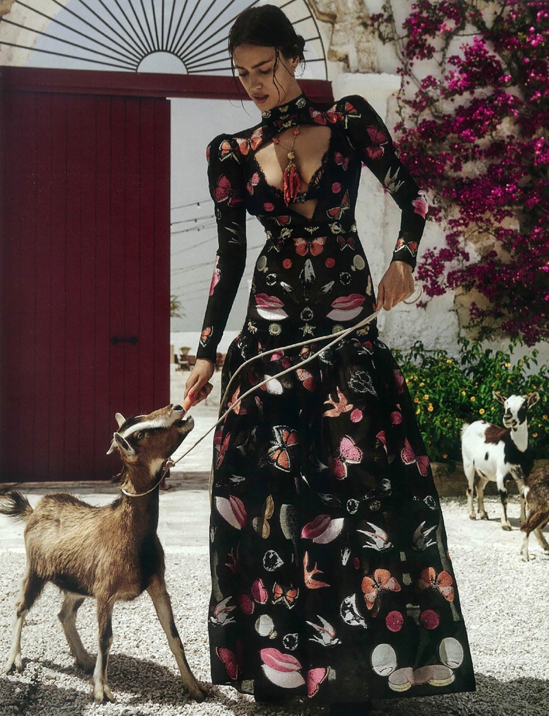 Irina Shayk models Alexander McQueen gown