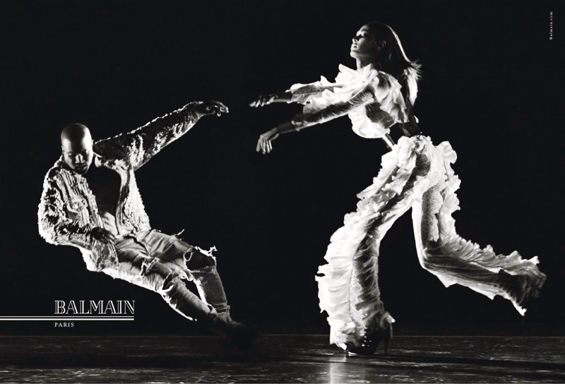 Joan Smalls and Kanye West are captured in motion for Balmain's fall 2016 campaign