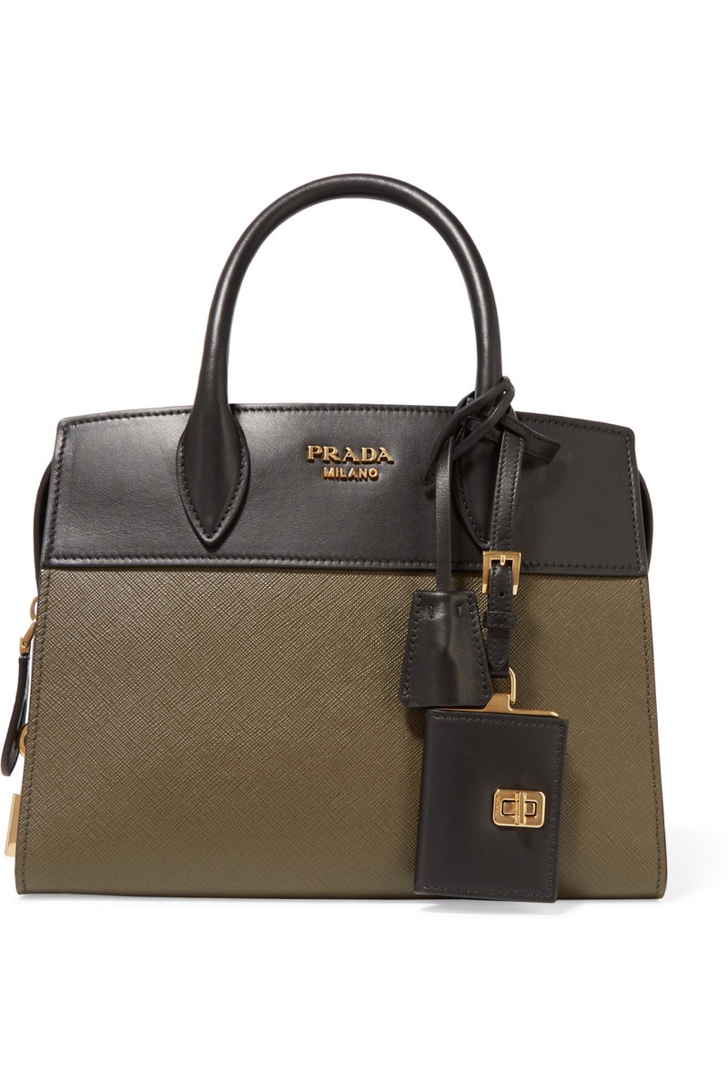 Prada Esplanade Small Two-Tone Textured Leather Tote Bag