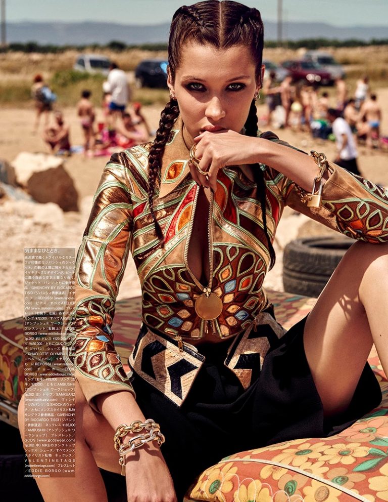 Bella Hadid Takes the Fall Collections to the Beach for Vogue Japan