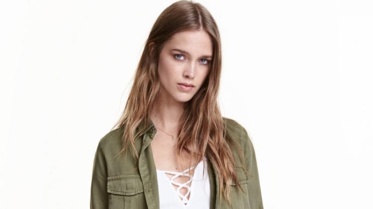 Be on trend with H&M's Lyocell Utility Shirt in khaki green