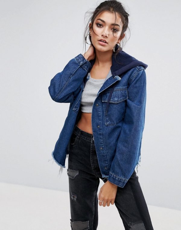 ASOS Denim Hooded Jacket with Raw Edges Shop