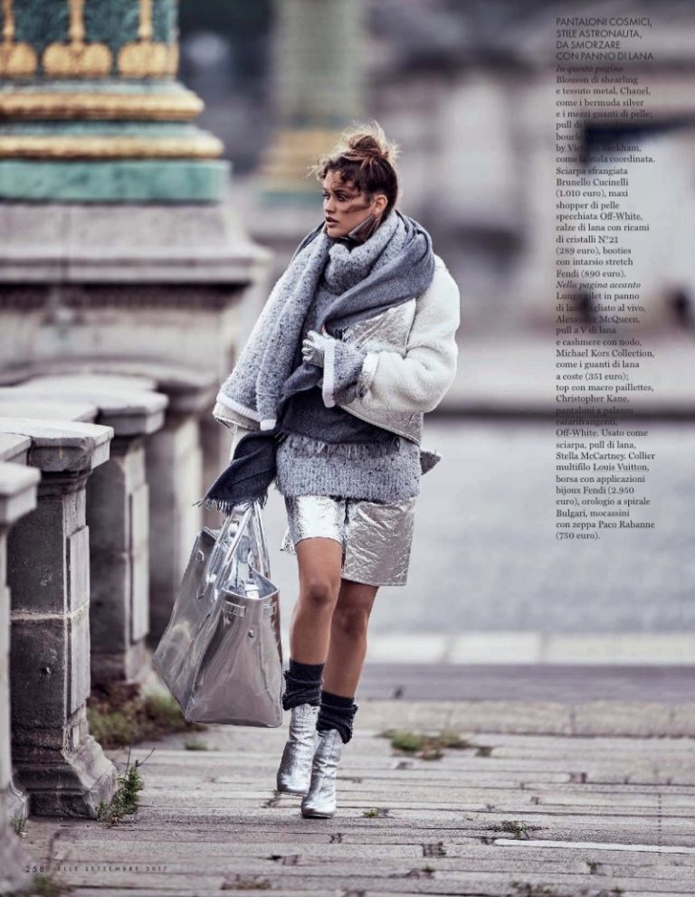 Chloe Lecareux Layers Up in Grey Styles for ELLE Italy