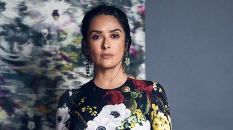 Actress Salma Hayek wears Dolce & Gabbana floral print dress