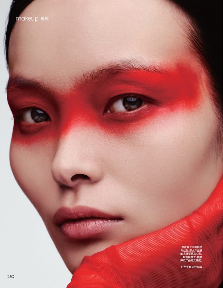 Ling Liu Models Red-Hot Makeup Looks in Vogue China