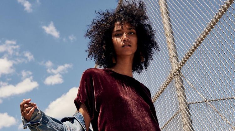 Madewell Velvet Bow-Back Tee Dress and The Oversized Jean Jacket in Capstone Wash