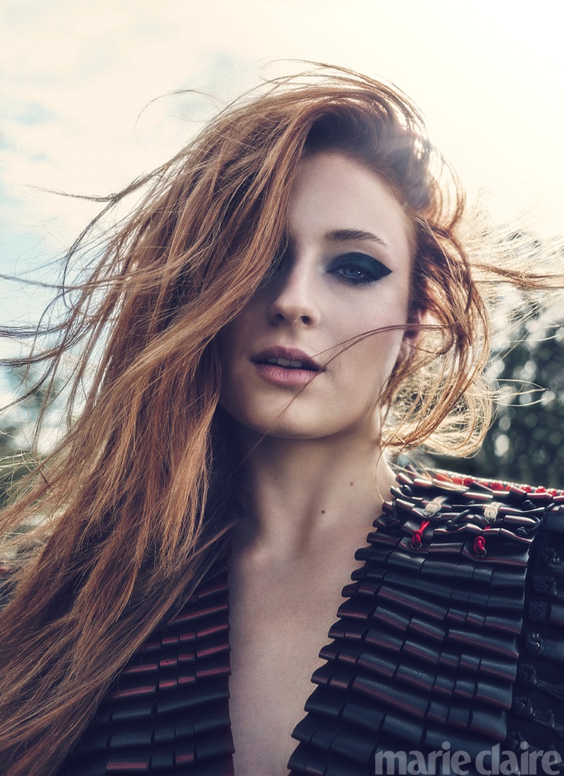 Celebrity Photos Posters Sophie Turner sensual curly red hair loose shirt  CL2300