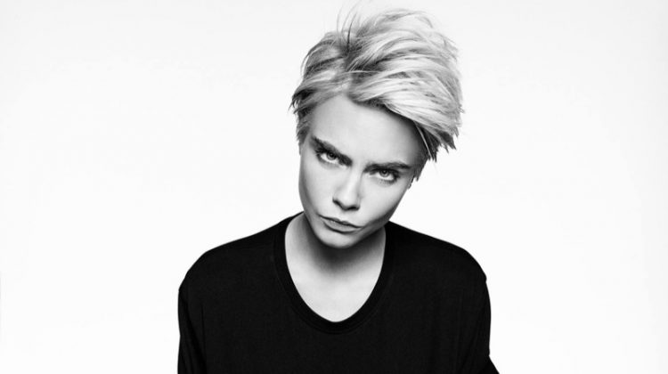 Cara Delevingne poses in Armani Exchange Statement Tee campaign