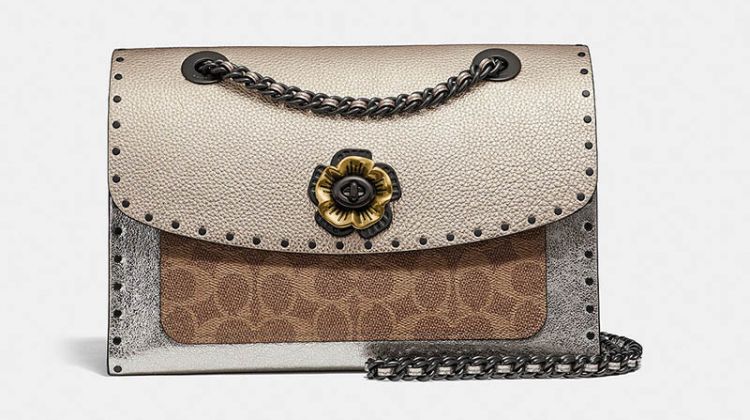 Coach Parker Signature Canvas in Rivets with Snakeskin Detail $450