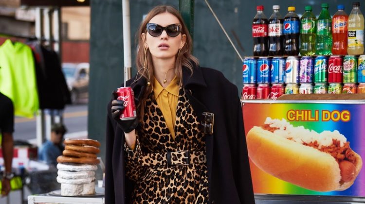 Sunglasses Dolce & Gabbana, Coat Maria Piankov, Leopard Blazer and Pants Frame, Belt Banana Republic, Shirt Porridge, Gloves ASOS, Earrings and Brooch Erickson Beamon and Shoes Stuart Weitzman