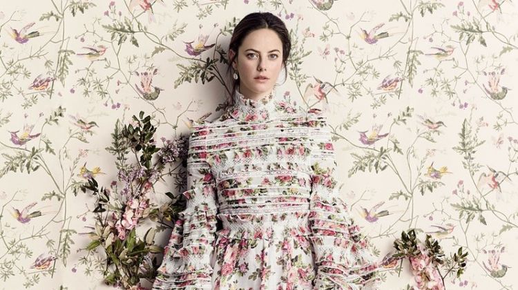 Actress Kaya Scodelario wears a maxi floral print dress