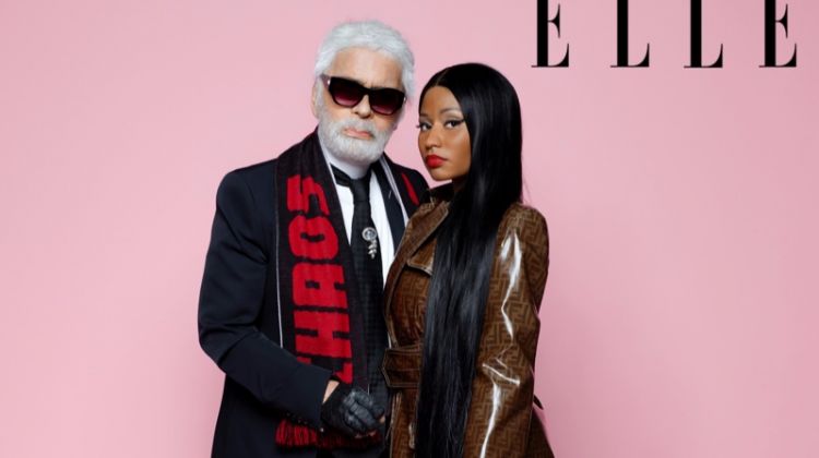 Posing with Karl Lagerfeld, Nicki Minaj wears Fendi coat and Stuart Weitzman pumps