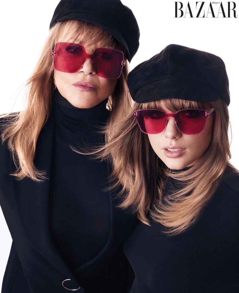 Posing with Pattie Boyd, Taylor Swift wears Falke bodysuit, Dior hat and sunglasses