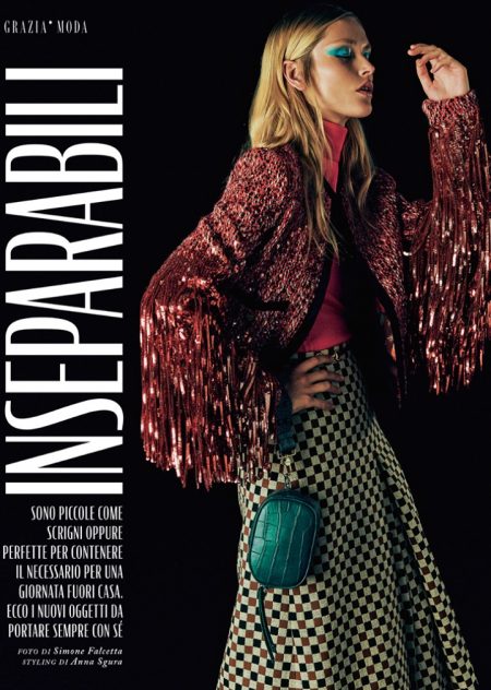 Justine Geneau Grazia Italy Checkered Print Editorial