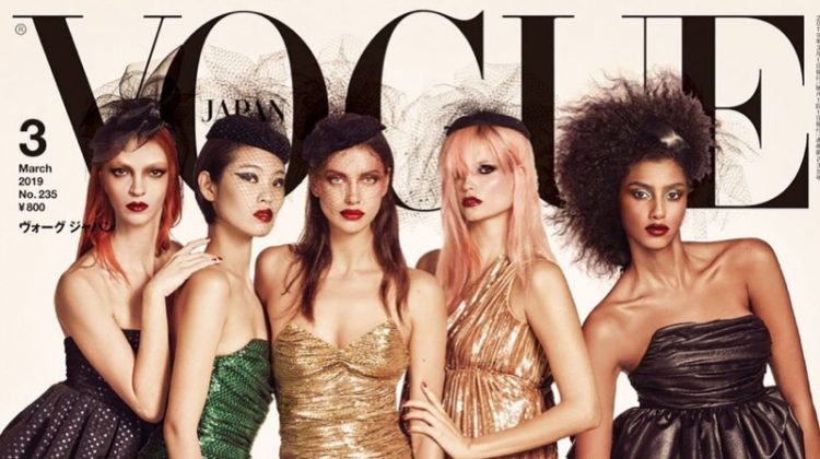 Mariacarla Boscono, Chiharu Okunugi, Irina Shayk, Natasha Poly and Imaan Hammam on Vogue Japan March 2019 Cover