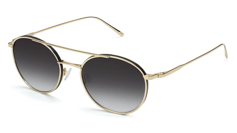 Warby Parker Harrison Sunglasses in Polished Gold with Jet Black Matte and Grey Gradient Lenses $195