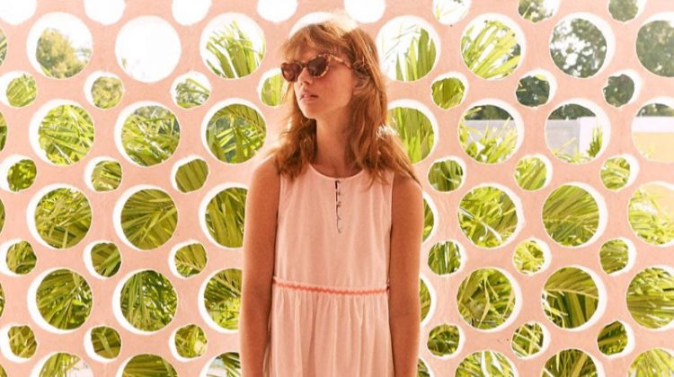 Madewell Rickrack Cattail Tiered Dress $138, The Ilana Slide Sandal in Spot Dot Calf Hair $78 and Peyton Sunglasses $65