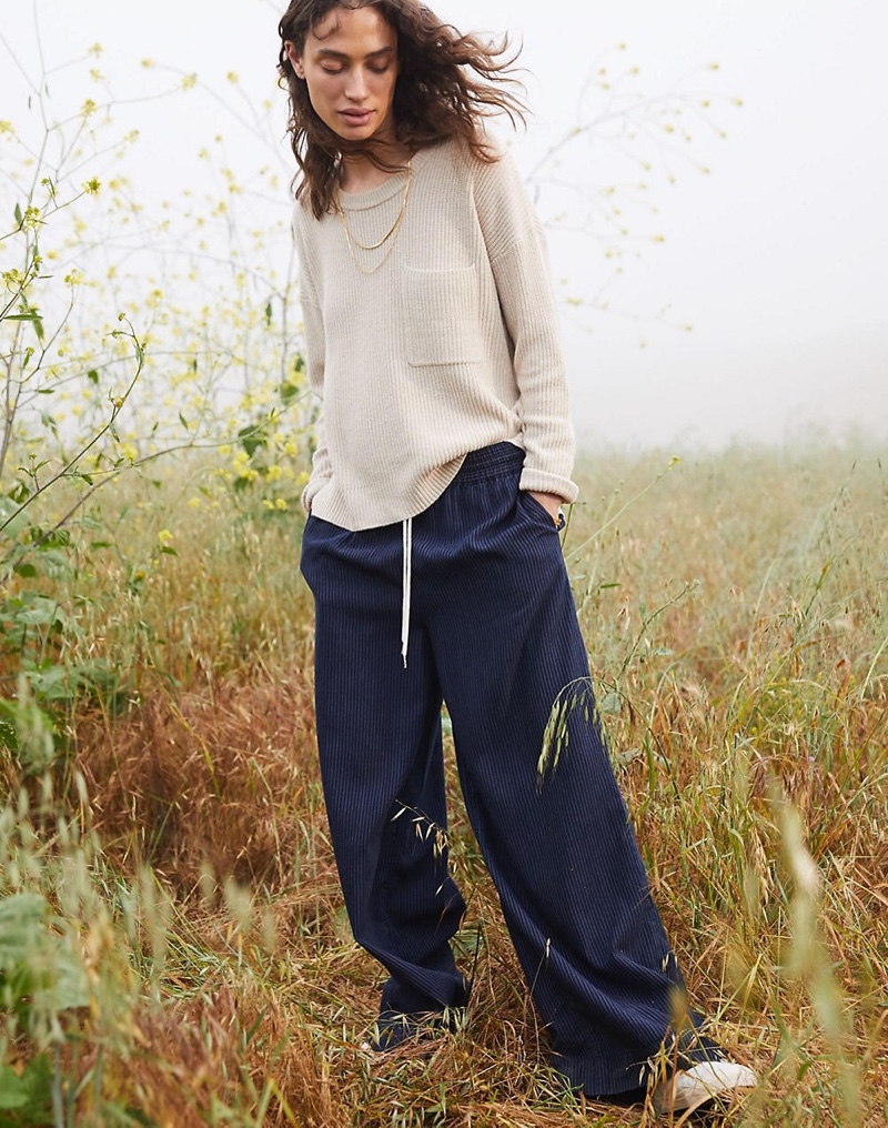 Madewell Thompson Pocket Pullover Sweater $69.50 and Indigo Pull-On Pants $88