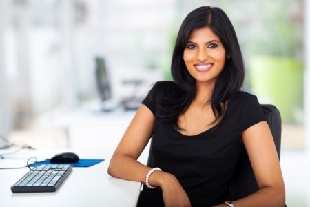 Indian Woman Office Smiling Black Shirt 450x300 