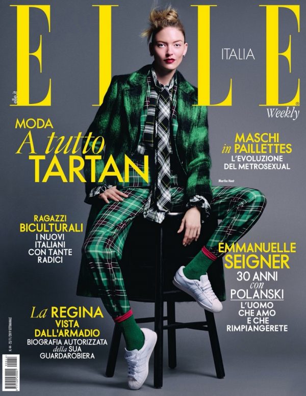 Martha Hunt ELLE Italy 2019 Cover Plaid Fashion Editorial