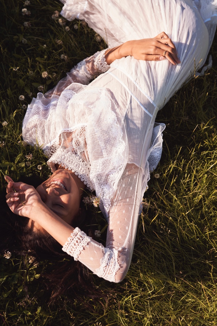 Chantal Monaghan poses for LoveShackFancy Bridal summer 2020 campaign.