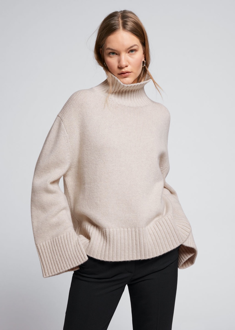  Other Stories mock neck jumper in off white