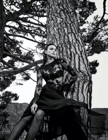 Irina Shayk Glamorous Fashion Editorial Black & White Cover Vogue Germany