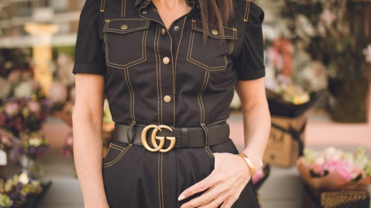 Woman Denim Outfit Gold Gucci Belt