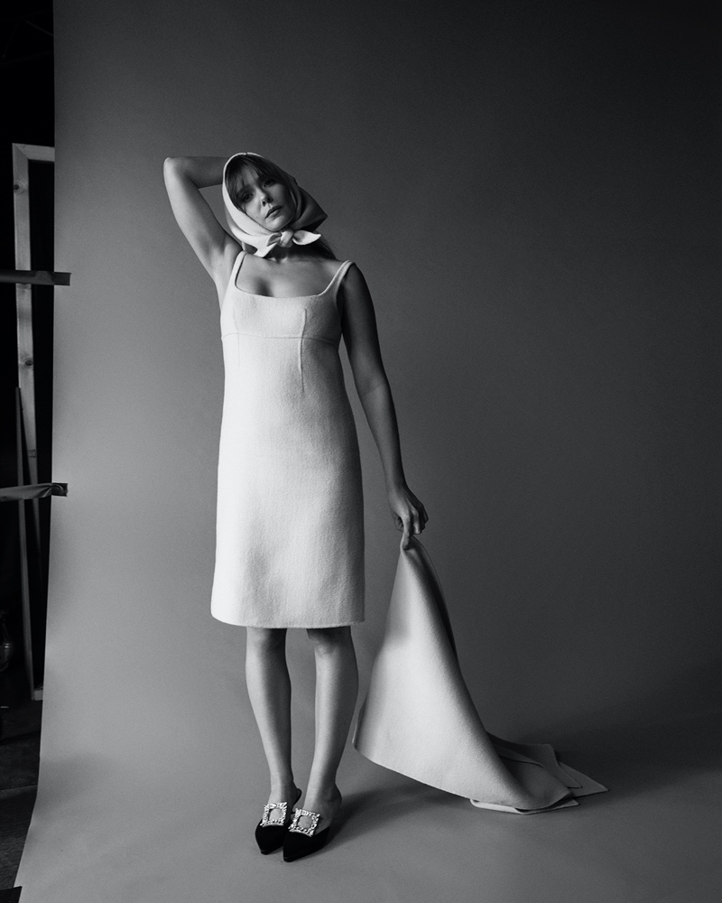 Amar Daved photographs Elizabeth Olsen in black and white.