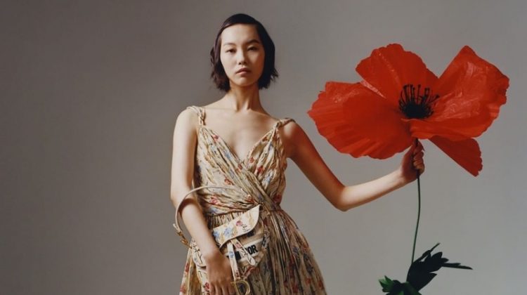 Maggie Cheng wears painterly florals from Dior's Lunar New Year 2021 collection.