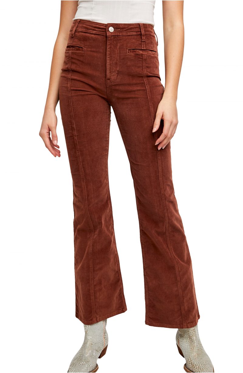 Womens Free People High Waist Corduroy Flare Leg Pants Size Burgundy Fashion Gone Rogue