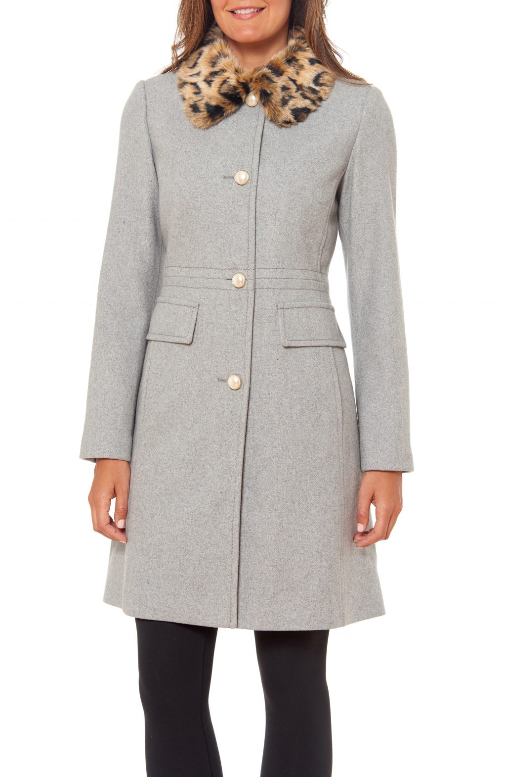 Women’s Kate Spade New York Faux Fur Collar Wool Blend Coat, Size X 