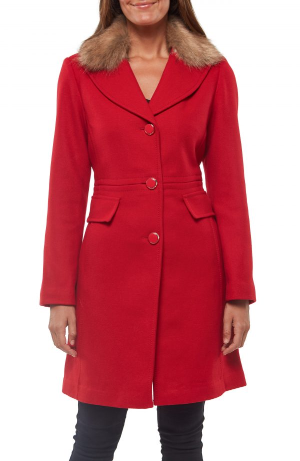 Women’s Kate Spade New York Faux Fur Collar Wool Blend Coat, Size X