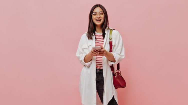 Asian Woman Long Buttonup Shirt Striped Tee Outfit