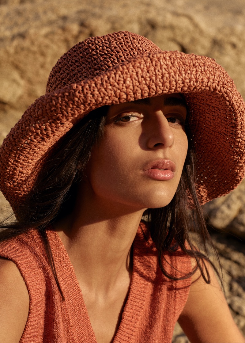 Nora Attal gets her closeup in Mango Committed Effortless spring-summer 2021 collection.