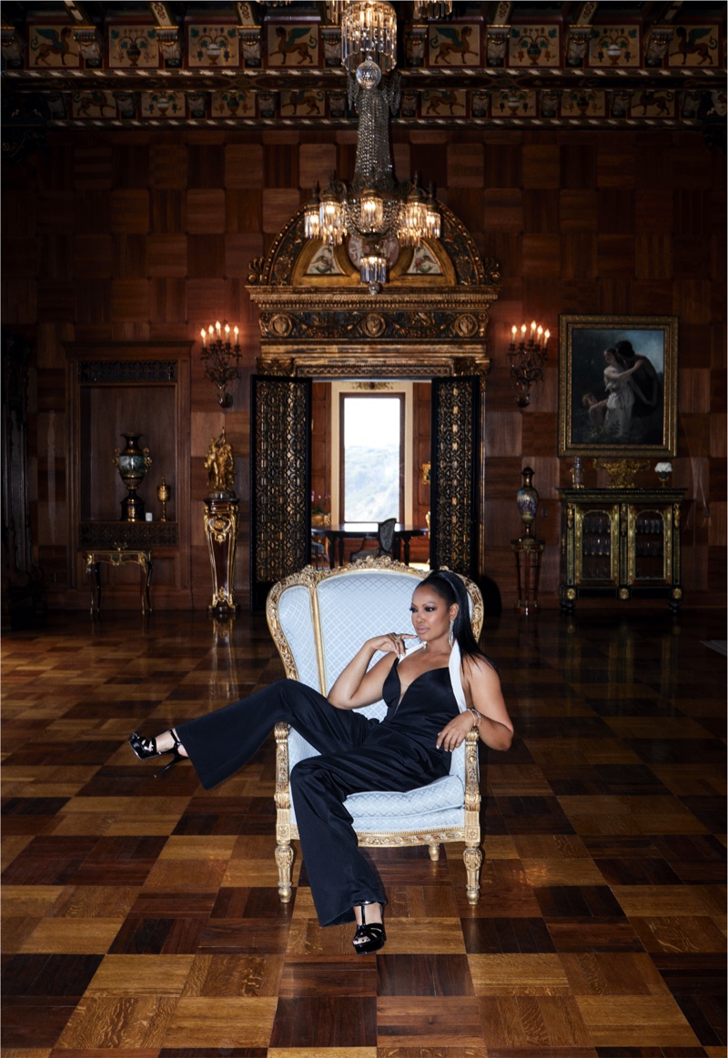 Rocking a jumpsuit, Garcelle Beauvais poses in Garcelle x Roni Blanshay jewelry collection. Photo courtesy