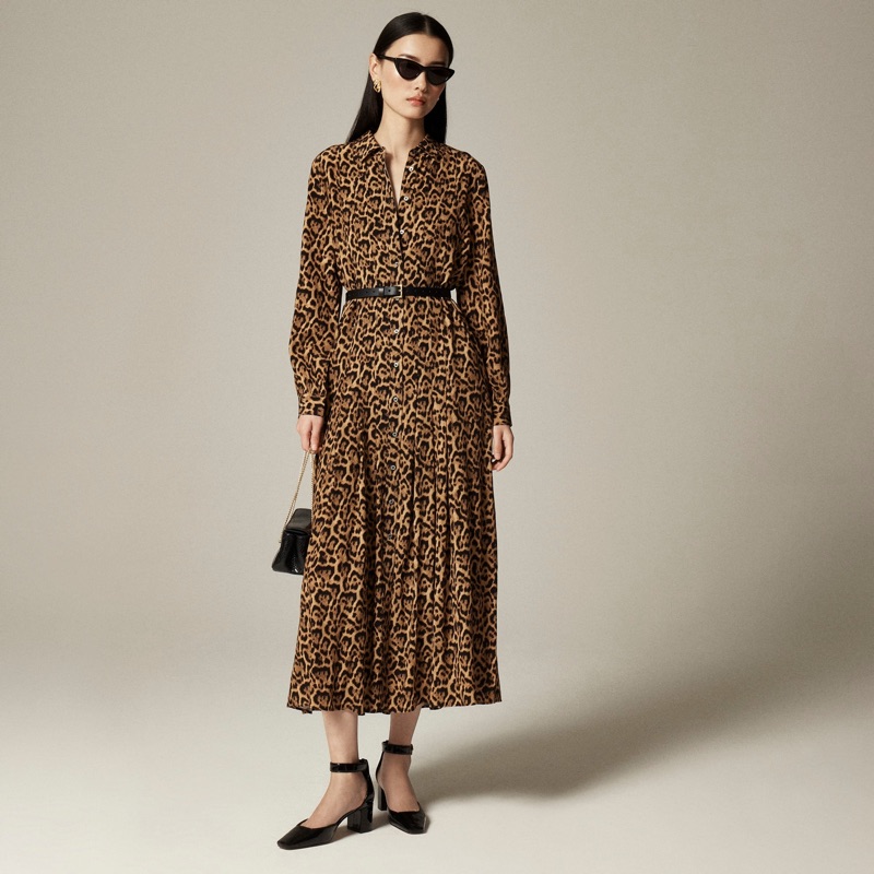 J. Crew Drapey Pleated Shirtdress in Leopard Print $119.50