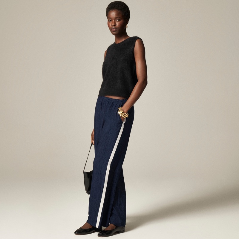 J. Crew Stratus Side-Stripe Pant in Textured Satin $158