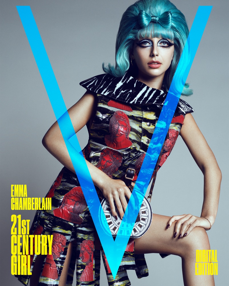 Emma Chamberlain in Louis Vuitton X Fornasetti in V Magazine